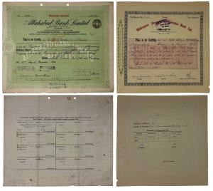Allahabad Bank, Share Certificate, Forty Eight " ORDINARY" share of 4800 Rupees, December 