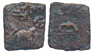 Cheras, Sangam Age, Copper, 6.39g, obv. an elephant standing right, tree in railing behind