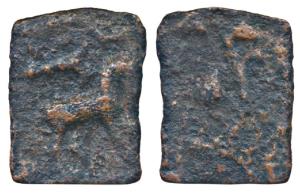 Malayaman, Sangam Age (1st century AD), Copper, 2.70g, obv. a horse standing right, an ank