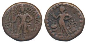 Yaudheyas (c. 200 BC), tribes of Punjab, Copper Karshapana, 10.95g, obv. Lord Kartikeya wi