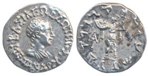Indo-Greeks, Menander I, Silver Drachm, 2.47g, Bilingual series, obv. diademed and draped 