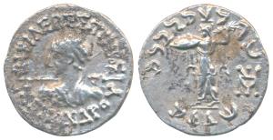 Indo-Greeks, Menander I, Silver Drachm, 2.38g, obv. diademed bust to left seen from behind