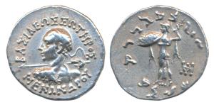 Indo-Greek, Menander I, Silver Tetradrachm, 9.4g, obv. diademed bust to left seen from beh
