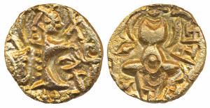 Karkotakas of Kashmir, Pratapaditya II (c. 5th century AD), Base Gold Dinar, 7.03g, obv. k