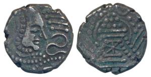 Indo-Sasanian ‘Gadhaiya Paisa’ (c. 11th century AD), Billon Drachma, obv. stylized head ri