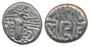 Somaladevi, Queen of Bhima II of Gujarat (1120-1130 AD), Silver Drachm, 4.38g, obv. typica