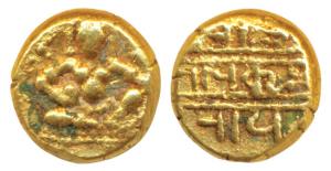 Vijaynagar Empire, Krishna Deva Raya (1509-1529 AD), Gold ½ Pagoda, 1.72g, obv. Seated Bal
