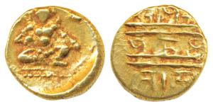 Vijayanagar Empire, Krishna Deva Raya (c. 1509-1529 AD), Gold ½ Pagoda, 1.69g, obv. Seated