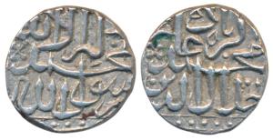 Akbar, Silver Mahmudi, 5.67g, Mulher Mint, Baglana issue, Kalima type (KM 72.1). Extremely