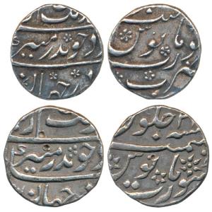 Aurangzeb, Silver ½ Rupee (2), each 5.7g, Surat Mint, the second with RY 21, both with dif