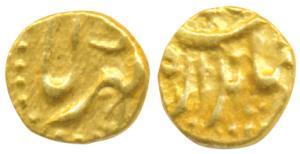 Jahandar Shah (AH 1124; 1712-1713 AD), Gold Fanam, 0.21g, Kharpa mint, complete mint name 