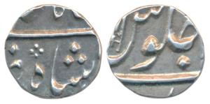 Ahmedabad Mint (mint name off flan), Silver ¼ Rupee, 2.97g, in name of Shah Alam II, Ankus