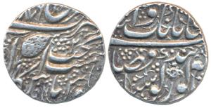Amritsar Mint, Silver Rupee, 11.10g, VS 1886, Nanakshahi couplet, flower symbol and number