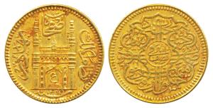 Mir Usman Ali Khan (AH 1329-1367; 1911-1948 AD), Gold ½ Ashrafi, 5.56g, full ‘Ain’ in door
