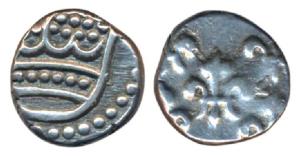 Silver Fanon, Pondicherry Mint, ND, 1.43g, obv. Pearled crown, rev. 5 Fleur-delis, (KM 45)