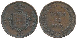 Goa, Colonial Issues, Copper 60 Reis or Tanga, 1871 (KM 306). Extremely Fine, Rare.