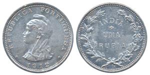 Silver Uma Rupia / Rupee, obv. liberty head to left, 1912 AD (KM 18). About Uncirculated.