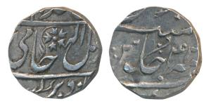 Gwalior Fort Mint, Silver Rupee, 11.11g, in the name of Shah Alam II, an inverted British 