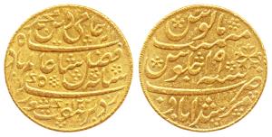 Murshidabad Mint, Gold Mohur, 12.35g, in the name of Shah Alam II, AH 1202/19, oblique mil