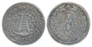 Silver ¼ Pagoda, 10.39g, 2nd issue, 1808, obv. value in English and Persian on ribbon arou