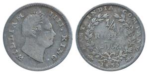 William IV, Silver ¼ Rupee, 1835, Bombay Mint, No initials, Wreath with 20 Berries (10L+10