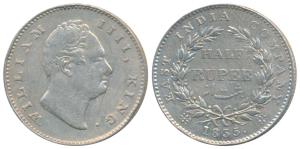 William IV, Silver ½ Rupee, 1835, Calcutta Mint, RS incuse, 21 Berries, (Prid 66). Many sc