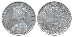 Victoria Queen, Silver Rupee, 1862, Bombay Mint, B / II / 4 / 0, Unlisted in Pridmore. Ver