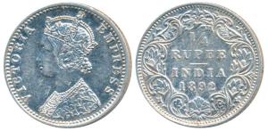 Victoria Empress, Silver ¼ Rupee, 1892, Bombay Mint, C / I / B incuse (Prid 427). About Ex