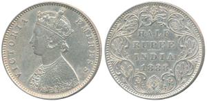 Victoria Empress, Silver ½ Rupee, 1888, Bombay Mint, A / II / B raised (Prid 298). Very Fi
