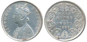 Victoria Empress, Silver ½ Rupee, 1889, Calcutta Mint, A / I / C incuse (Prid 273). Very F