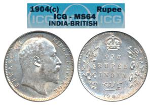 Edward VII, Silver Rupee, 1904, Calcutta Mint (Prid 190). Graded by ICG MS64.