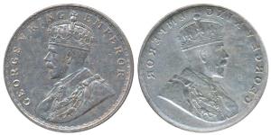 George V, Silver Rupee, Error, Brockage, nice deep and complete lakhi impression on rev. E