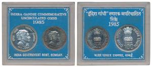 1985 Uncirculated Set, Death of Indira Gandhi, set of 2, Rupees 20 and 100. In immaculate 