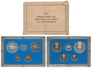 1985 Proof Set, Golden Jubilee of the Reserve Bank of India, set of 4, 50 paise to Rupees 