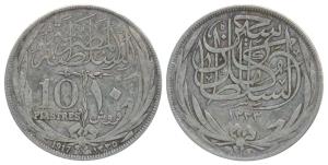 Egypt, Hussein Kamil (1333-1336 AH), Silver 10 Piastres, 13.65g, 1917, AH 1333 (KM 319). V