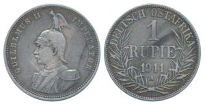 German East Africa, Wilhelm II (1888-1918 AD), Silver Rupie, 1911, A mint marks, (KM 10). 