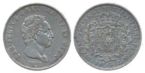 Italy, Italian State Sardinia, Charles Felix (1821-1831 AD), Silver 5 Lire, 24.85g, Genoa 