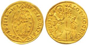 Italy, Venice, Gold Venetian Zecchino, 3.5g, obv. Saint Marco standing right, presenting b