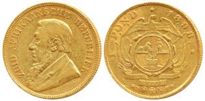 South Africa, Gold Kruger 1 Pond, 8g, 1898, rev. Single shaft wagon, (KM 10.2). Very Fine+