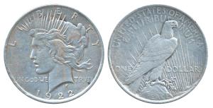 United States of America, Silver Peace Dollar, 1922 (KM 150). Very, Rare.