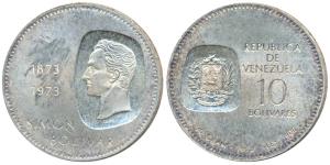 Venezuela, Simon Bolivar, Silver 10 Bolivares, 30.52g, 1973 (KM Y45). Uncirculated.