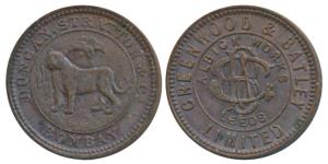Hyderabad, Copper Token (size of a 1/8 Rupee or 1/12 Anna) 1.54g, Bombay Mint, obv. Greenw