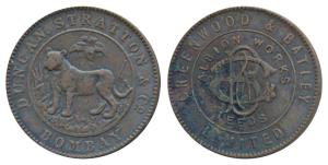 Hyderabad, Copper Token (size of a ¼ Rupee or ½ Pice) 3.12g, Bombay Mint, obv. Greenwood &