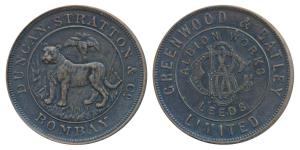 Hyderabad, Copper Token (size of a Rupee or ½ Anna) 10.73g, Bombay Mint, obv. Greenwood & 