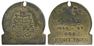 Brass Dog Token, obv. Municipality Corporation of Greater Bombay with coat of arms below, 
