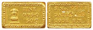 Bombay Mint 50g, Gold Control Scheme redemption Bar, Ashoka Pillar, 995.0 Fine and 50g in 