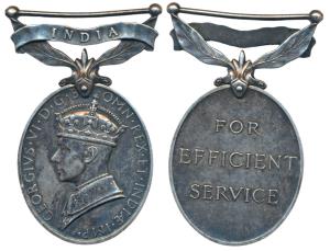 Efficiency Medal, George VI, Silver, 31.7g, India written on a foliated bar, rev. For Effi