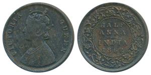 Victoria Queen, Copper ½ Anna, 1862, Madras Mint (Prid 577). Very Fine+