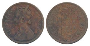 Victoria Queen, Copper ¼ Anna, 1862, Bombay Mint, 4 lace panels in jabot with a single flo