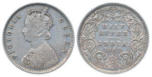 Victoria Queen, Silver ½ Rupee, 1862, Calcutta Mint, A / I (Prid 255). Very Fine.